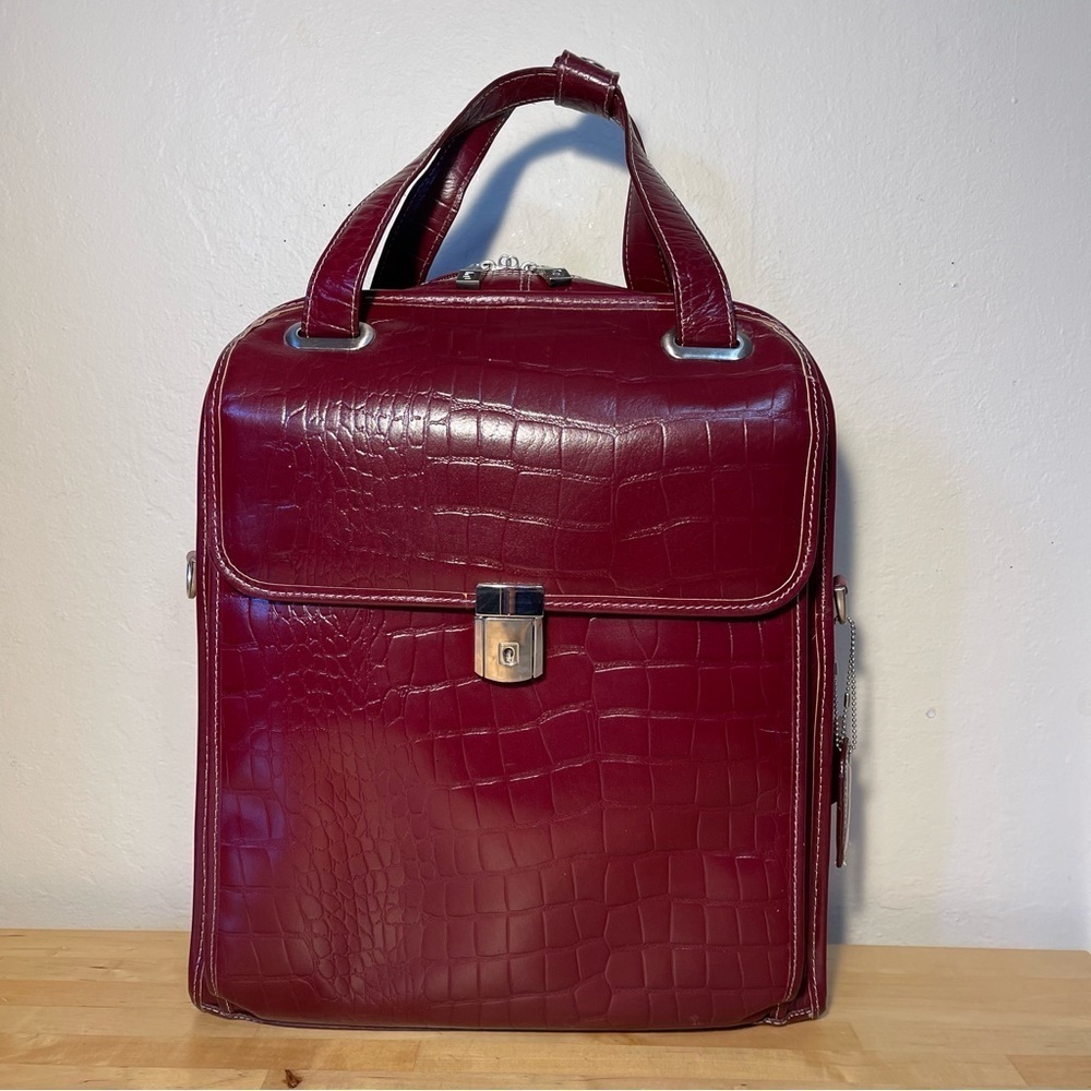 Siamod Monterosso Croco Embossed Leather Rolling Laptop Bag Briefcase Business